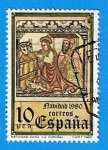 Stamps Spain -  Navidad 1980  ( Mural Gotico de la iglesia de Santa Maria de Curiña )