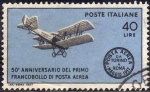 Sellos de Europa - Italia -  Italia 1967 Scott 968 Sello Avion PC-1 Biplano y Airmail Postmark Centenario Correo Aereo Usado