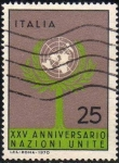 Sellos de Europa - Italia -  Italia 1970 Scott 1023 Sello XXV Aniversario ONU Arbol y Anagrama usado 25L