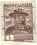 Stamps : Europe : Austria :  AUSTRIA 1934-36 (M573) Osterreichische Wolkstrachten - Bauer aus dem Traunkreis Traunsee mit Schloss