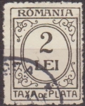 Sellos del Mundo : Europe : Romania : RUMANIA 1911 Scott J49 Sello Portes Debidos Taxa de Plata Numeros 2 Lei usado 