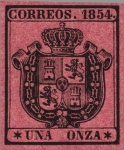 Stamps Spain -  ESPAÑA 1854 29 Sello Nuevo Escudo de España Sin dentar 1o negro sobre rosa 