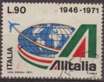 Sellos de Europa - Italia -  Italia 1971 Scott 1047 Sello Aniversario Compañia Aerea Alitalia Globo Terraqueo 90L usado 