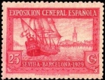 Sellos de Europa - Espaa -  ESPAÑA 1929 440 Sello Nuevo Por Exposiciones de Sevilla y Barcelona nºcontrol dorso Galeon y Vista d