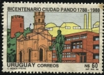 Stamps Uruguay -  Monumento de Artigas. 200 años de la ciudad de Pando. 1788-1988.