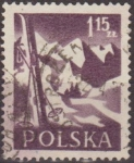 Sellos de Europa - Polonia -  Polonia 1956 Scott 732 Sello Paisajes Montañas y Skis Usado Polska Poland Polen Pologne 