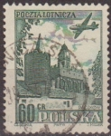 Stamps Poland -  Polonia 1954 Scott C35 Sello Correo Aereo Avion Sobrevolando Castillo Paczkow Luban Usado Polska