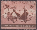 Stamps Poland -  Polonia 1956 Scott 740 Sello Bailarines Rusos y Polacos Usado Polska Poland Polen Pologne