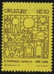 Stamps Uruguay -  Joaquín Torres García. 1874 — 1948. Artista plástico y teórico del arte uruguayo catalán.  Fundador 