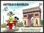 Sellos de America - Antigua y Barbuda -  Antigua & Barbuda 1989 Scott 1208 Sello ** Walt Disney Michey y Pluto Arco del Triunfo en la Plaza C