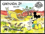 Sellos del Mundo : America : Grenada : Granada 1988 Scott 1639 Sello ** Walt Disney SYDPEX Australia Mickey y Canguros 2c Grenada 