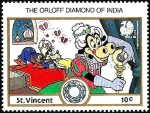 Sellos del Mundo : America : Saint_Vincent_and_the_Grenadines : San Vicente 1989 Scott 1136 Sello ** Walt Disney India New Delhi Goofy y Clarabella y el Diamante Or