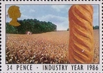 Stamps United Kingdom -  Industry Year 34p Stamp (1986) Loaf of Bread and Cornfield (Agriculture)