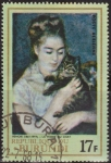 Stamps : Africa : Burundi :  Burundi 1968 Scott C59 Sello * Pintura Mujer con Gato de A. Renoir (1841-1919) La Femme du Chat 17F 