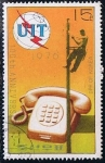 Sellos del Mundo : Asia : North_Korea : Scott  1433  Centenario de Comunicaciones (Telefono y poste)