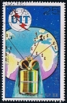 Stamps North Korea -  Scott  1434  Centenario de Comunicaciones (Satelite y mapa)