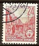 Stamps : Europe : Germany :  "Plan quinquenal"Berlin calle:Stalinallee(DDR).