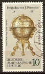 Stamps : Europe : Germany :  "Globos terrestres y celestes". Globo Terrestre de J. Praetorius, 1568 (DDR ).