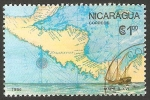 Stamps : America : Nicaragua :  1433 - 500 anivº del descubrimiento de América, Mapa del siglo XVI