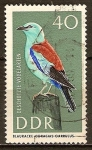 Stamps Germany -  Especies de aves protegidas.Rodillo / Coracias garrulus-DDR.