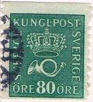 Sellos de Europa - Suecia -  CORNETA DE POSTAS Y CORONA. DENT 10 VERT 1920-24 Y&T Nº 144