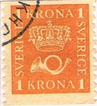 Sellos de Europa - Suecia -  CORNETA DE POSTAS Y CORONA. DENT 10 VERT 1920-24 Y&T Nº 145