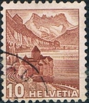 Sellos de Europa - Suiza -  SERIE TURÍSTICA 1939. CASTILLO DE CHILLÓN Y DIENTES DEL SUR. Y&T Nº 348