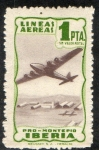 Stamps Spain -  Lineas Aerias Iberia . Pro-Montepio.