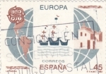 Stamps Spain -  Naves de Colón y Mapa de América   (Ñ)