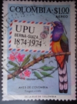 Sellos de America - Colombia -  UPU -Universal Postal Union- Berna -Suiza -Centenario, 1874-1974 - Trogon-viridis - Aves de Colombia