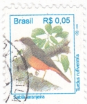 Sellos de America - Brasil -  AVE- TURDUS RUFIVENTRIS