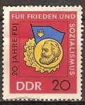 Stamps Germany -  20 años de la juventud libre alemana (FDJ) por la paz y el socialismo-DDR.