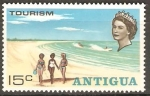 Sellos de America - Antigua y Barbuda -  TRES  CHICAS  EN  LA  PLAYA,  ESQUIADOR  Y  EL  MAR