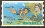 Sellos de America - Antigua y Barbuda -  MUJER  BUZO,  CORALES  Y  PECES