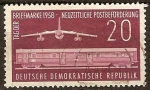 Stamps Germany -  Día del sello 1958.Tren de clasificación postal moderno y Baade-Bonin 152 avión de pasajeros,DDR.