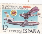 Stamps Spain -  50 Aniversario de Líneas Aéreas de España   <(W)