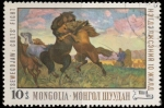 Sellos de Asia - Mongolia -  CABALLOS PELEANDO