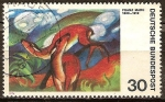 Stamps Germany -  El ciervo rojo - pintura de Franz Marc (1880-1916), pintor alemán.