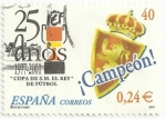 Stamps Spain -  25 ANIVERSARIO COPA REY FUTBOL. ESCUDO DEL REAL ZARAGOZA, CAMPEÓN DE COPA 2000-2001. EDIFIL 3805