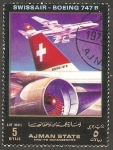 Sellos de Asia - Emiratos rabes Unidos -  Ajman - Swissair, Boeing 747 B