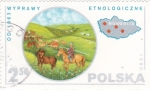 Stamps Poland -  paisaje y mapa Mongolia