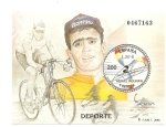 Sellos de Europa - Espaa -  Exp. Mundial de Filatelia - Deportes - Ciclismo - Miguel Induraín  HB