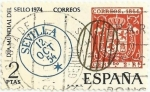 Sellos de Europa - Espa�a -  DIA MUNDIAL DEL SELLO 1974. PARRILLA Y FECHADOR DE SEVILLA. EDIFIL 2179