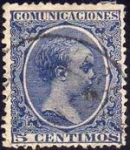 Sellos del Mundo : Europe : Spain : ESPAÑA 1889-99 215 Sello Alfonso XIII 5c. Tipo Pelón Usado