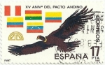 Stamps Spain -  XV ANIVERSARIO PACTO ANDINO. CONDOR Y BANDERAS. EDIFIL 2778