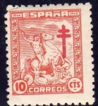 Stamps Spain -  ESPAÑA 1944 984 Sello Nuevo Pro Tuberculosos Cruz Lorena en Carmin