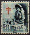 Stamps Spain -  ESPAÑA 1953 1122 Sello Pro Tuberculosos Cruz de Lorena Enfermera Puericultora Usado