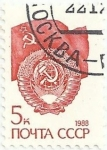 Sellos de Europa - Rusia -  URSS. SERIE SÍMBOLOS 1988. BANDERA Y ESCUDO UNIÓN SOVIÉTICA. YVERT SU 5581