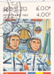 Stamps Laos -  aeronautica- colaboración espacial