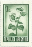 Stamps Argentina -  REEDICIÓN TIPOS DE 1959-67. GIRASOL, COLOR VERDE OSCURO. YVERT AR 883